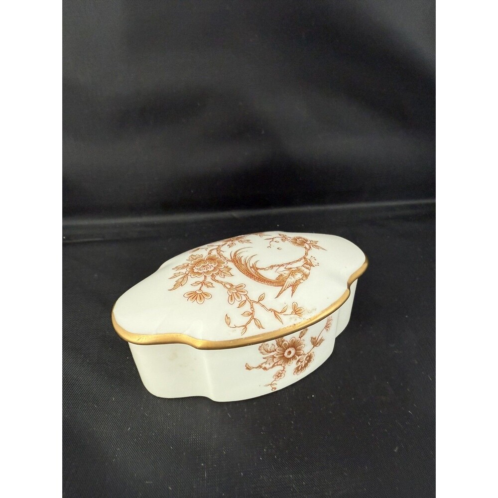Vintage Limoges Bird of Paradise Porcelain Vanity Box Trinket Box France